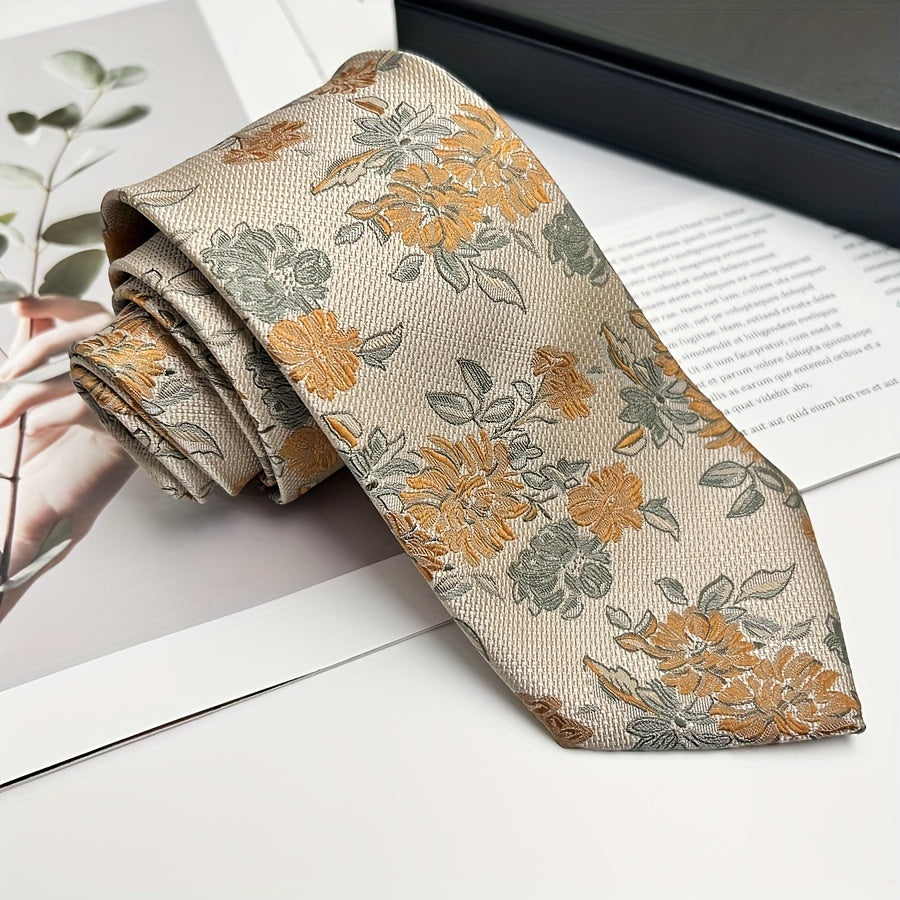 Floral Pattern Polyester Woven Necktie for Business Casual Weddings Groomsmen Pack