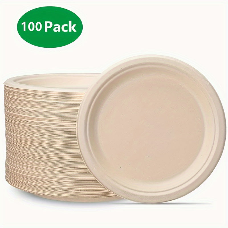 Disposable Plates Pack of 100 7/9 Inch Biodegradable Wheat Straw for Parties and Camping