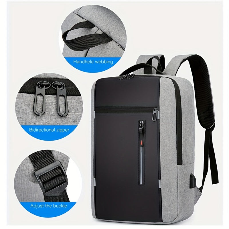Men's Blue Nylon Backpack with Laptop Compartment USB Charging Port and Adjustable Straps