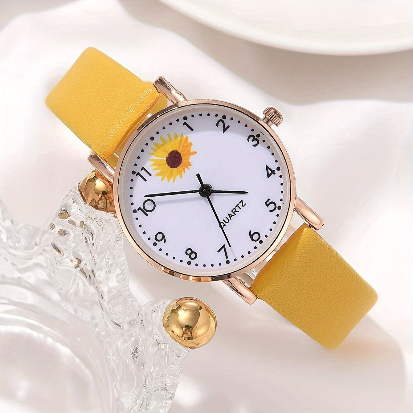 Set of 2 Women's Daisy Flower Design Watches with Leather Straps and Matching Bracelets