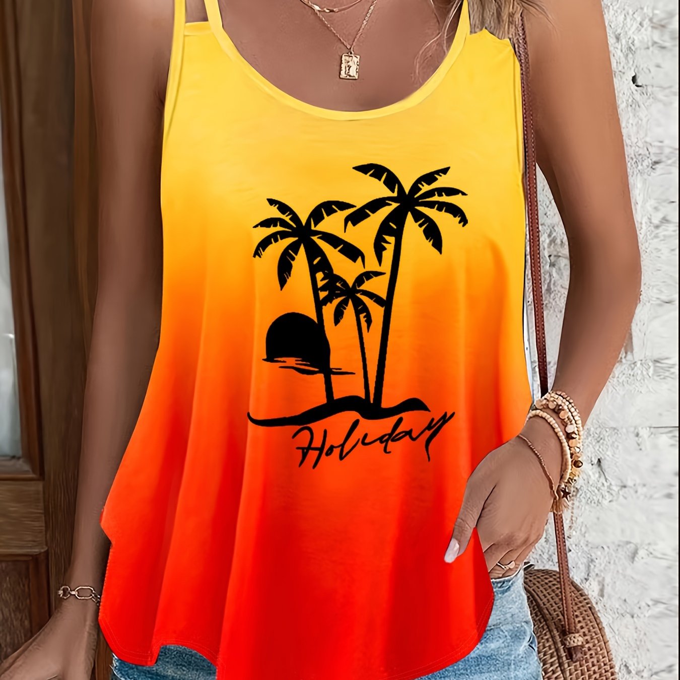 Женская градиентная майка-топ с принтом кокосового дерева