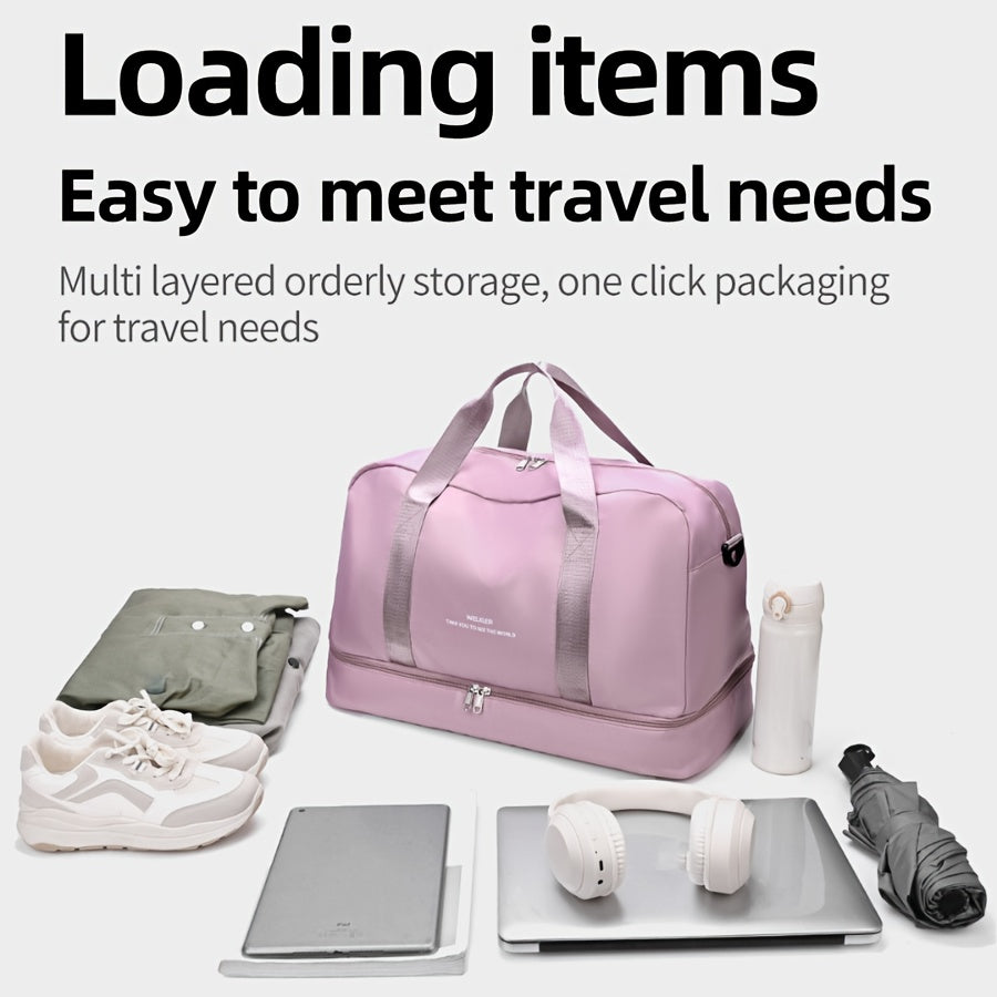 Nylon Travel Duffel Bag Set with Adjustable Straps Shoes Electronics Wet Dry Separation for Gym Beach Business