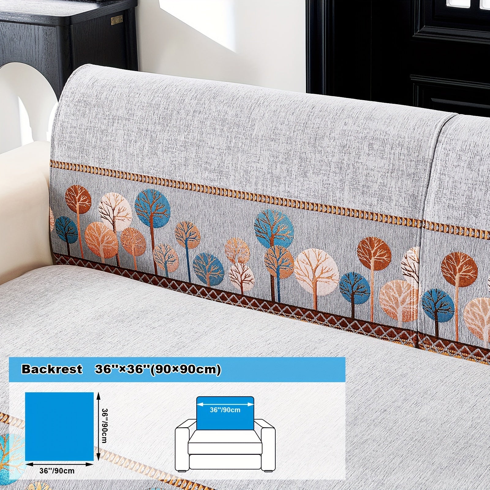 Chenille Sofa Slipcover with Geometric Embroidery Pet-Friendly Fabric for Home Decor