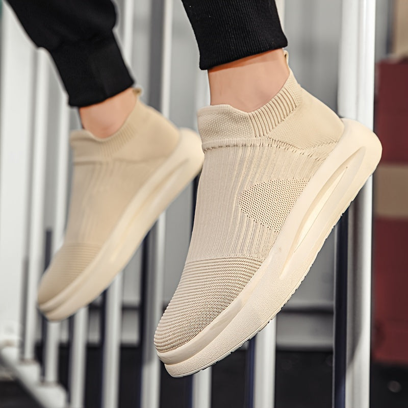 Men's Breathable Woven Slip-On Sneakers for Walking and Running with Shock-Absorbing Platform