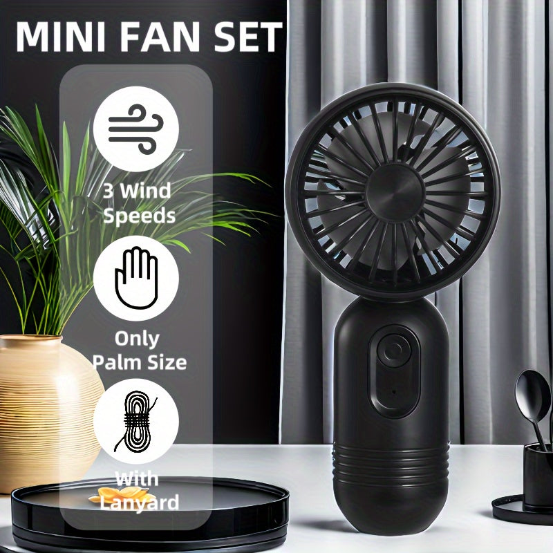 Mini Fan Set 3 Pack Portable Handheld Fans with Lanyards USB Rechargeable Adjustable Speeds