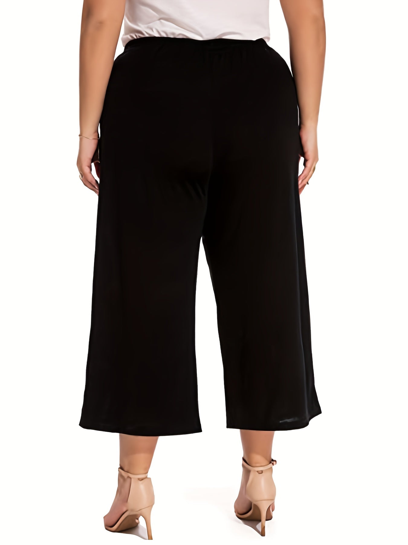 Plus Size Women's Solid High Rise Wide Leg Capri Pants