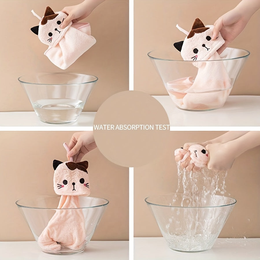 Cat Towel Soft Coral Fleece Hand Towel for Bathroom and Kitchen 44cm x 20cm