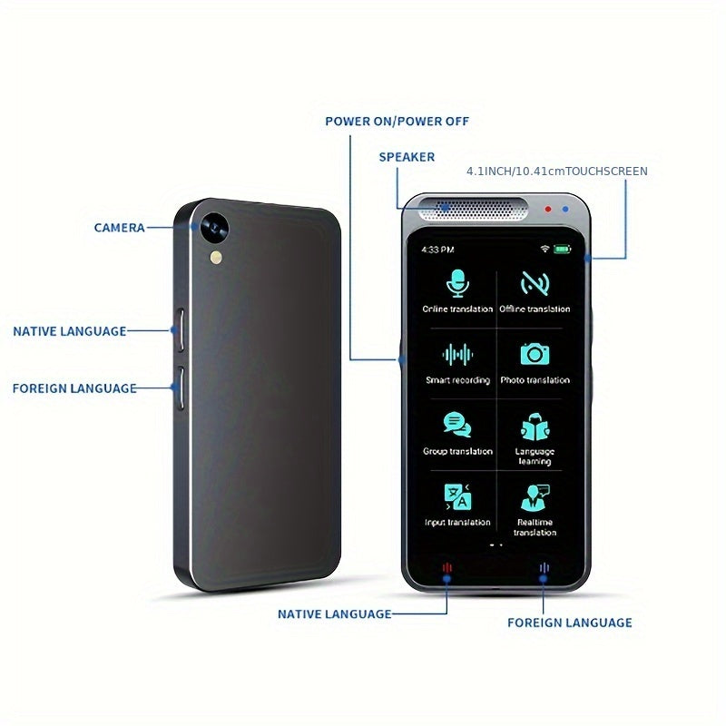 Language Translator Device with 138 Languages, Wi-Fi, 4.1-Inch Screen, Rechargeable Battery