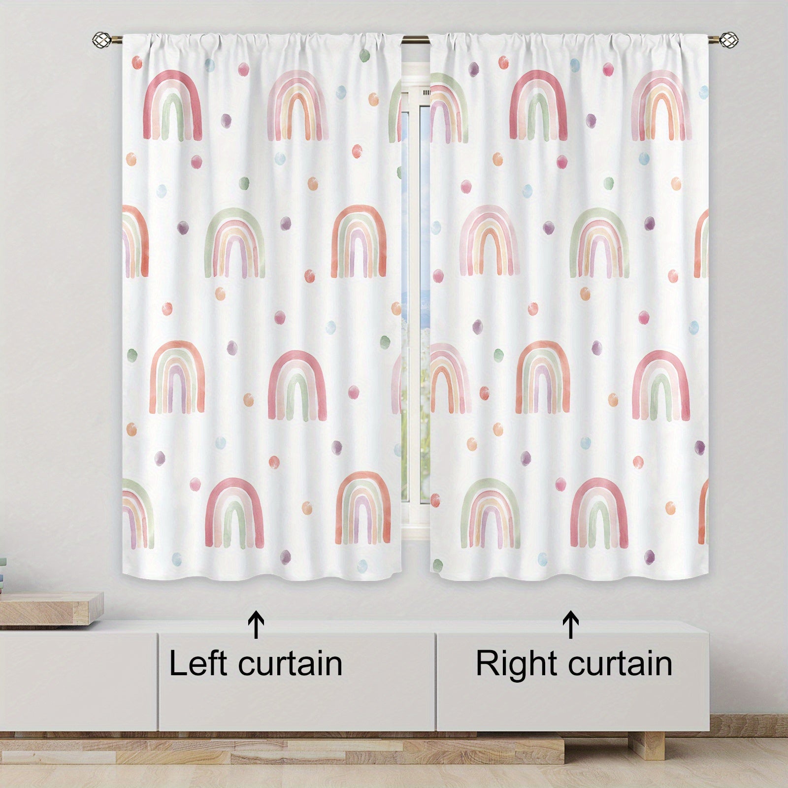 Bohemian Rainbow Cartoon Polyester Curtains 214x160cm 2 Pieces