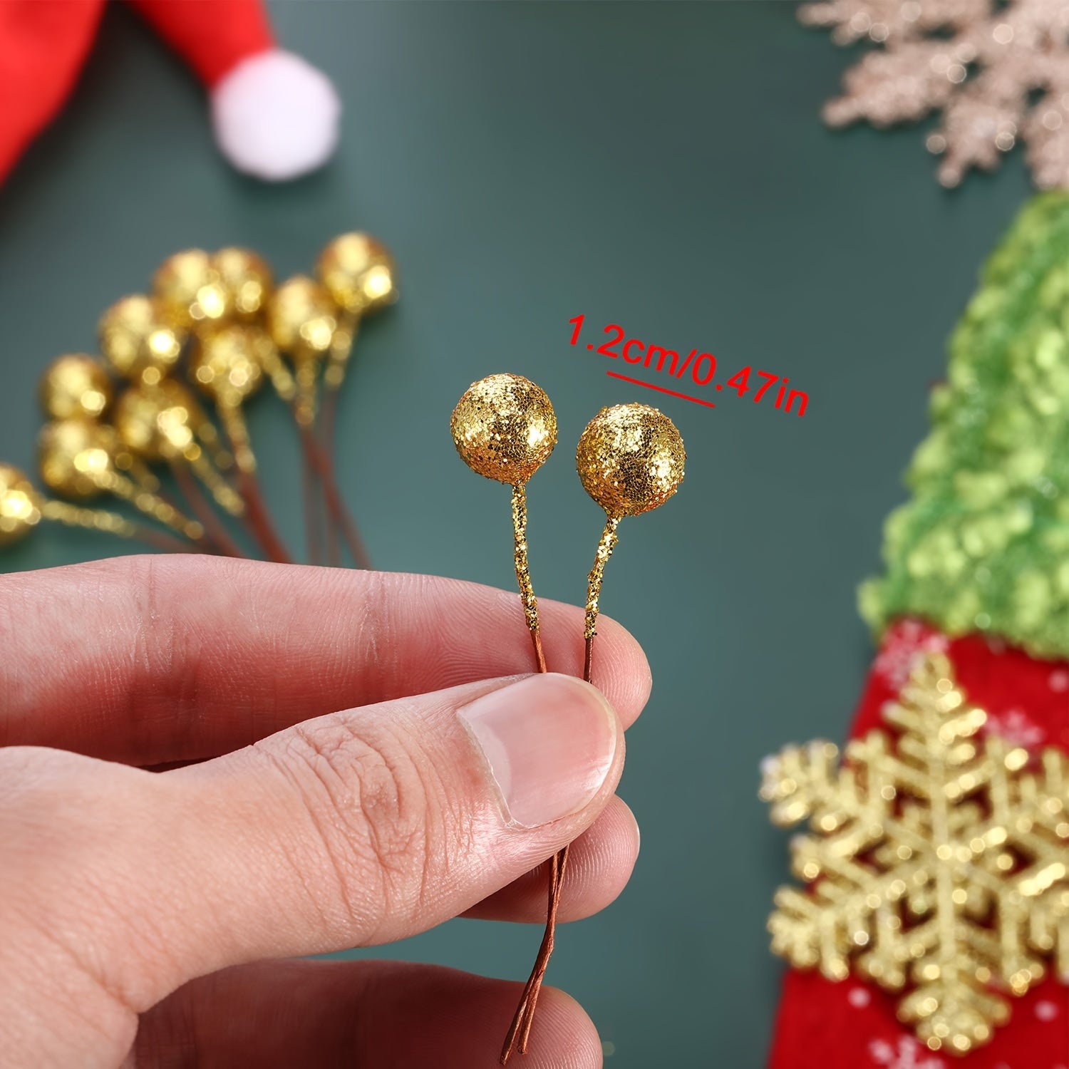 Bayas de acebo artificiales en alambre para decoraciones navideñas, paquete de 50