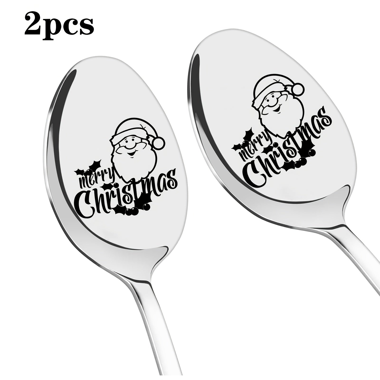 Ложка из нержавеющей стали с лазерной гравировкой «Merry Christmas», идеально подходит для подарков на Хэллоуин/Рождество, тематических вечеринок и подарков для друзей, семьи, одноклассников и коллег, упаковка 2/4/6 шт., длинная ручка