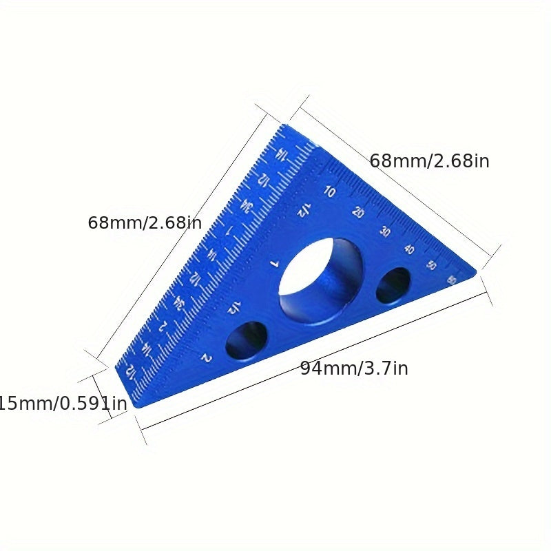 Aluminum Alloy Right Angle Ruler 45/90 Degree Woodworking Measuring Tool Blue