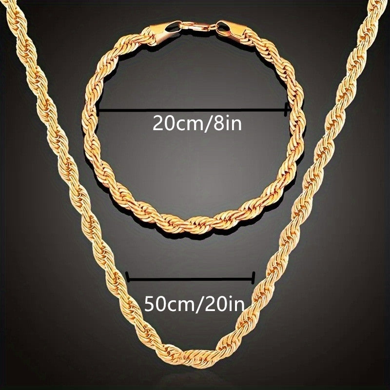 Gold-Toned Stainless Steel Rope Necklace and Bracelet Set Y2K Minimalist Style for Daily Wear and Gifting