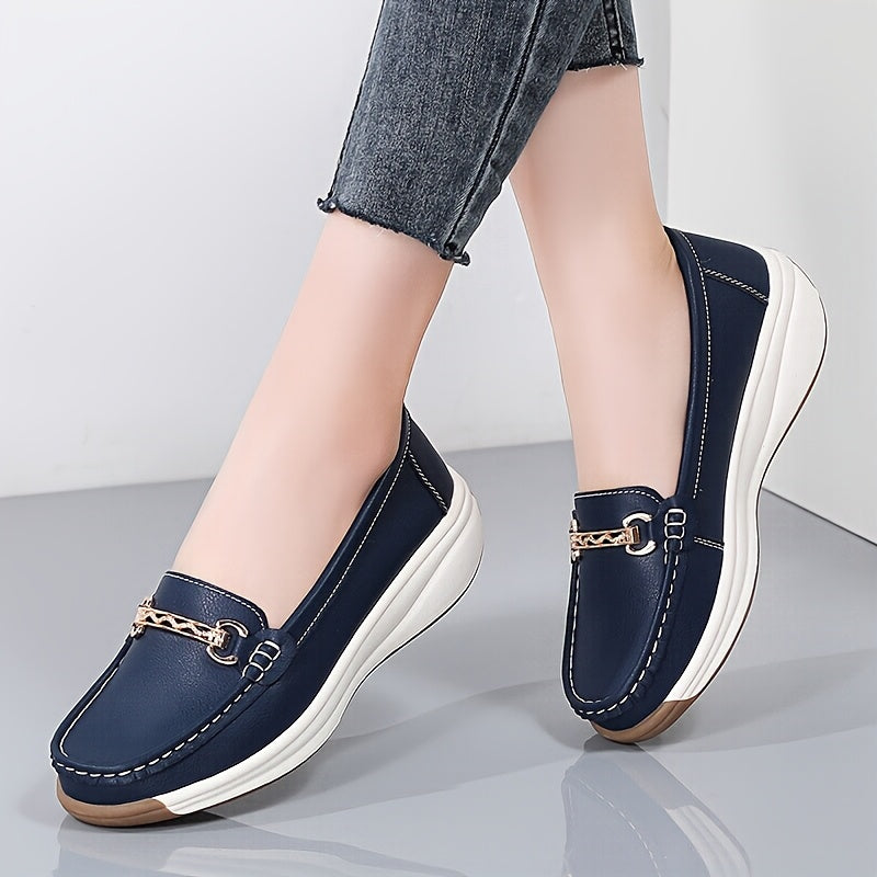 Women's Slip-On Loafers Synthetic with Metal Buckle Casual All Season Shoes