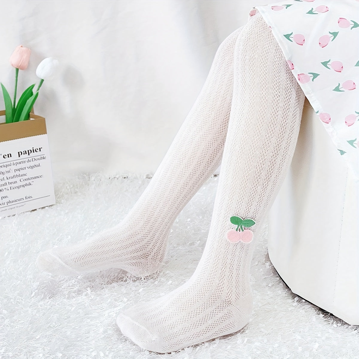 Girls' Breathable Mesh Leggings with Cherry Bunny Design 2 Pack All-Season Cotton Blend