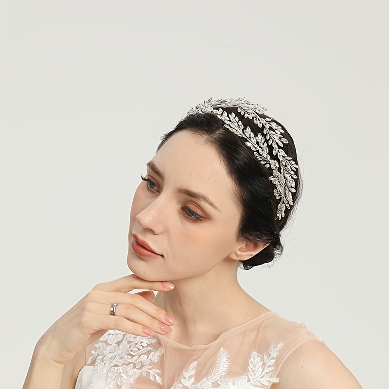 Kumush Rhinestone to'y tiara, to'y bosh bandi, kristal aksentlari va alloy dizayni bilan