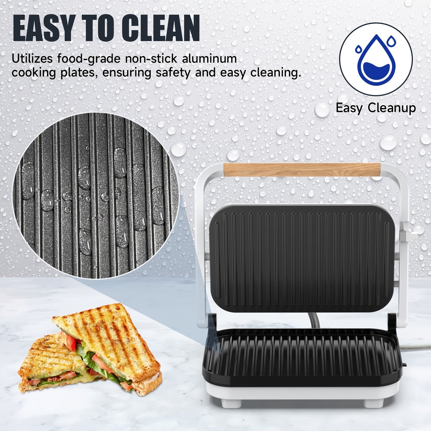 Electric Indoor Contact Grill Nonstick Grids Locking Lid 1100-1300W