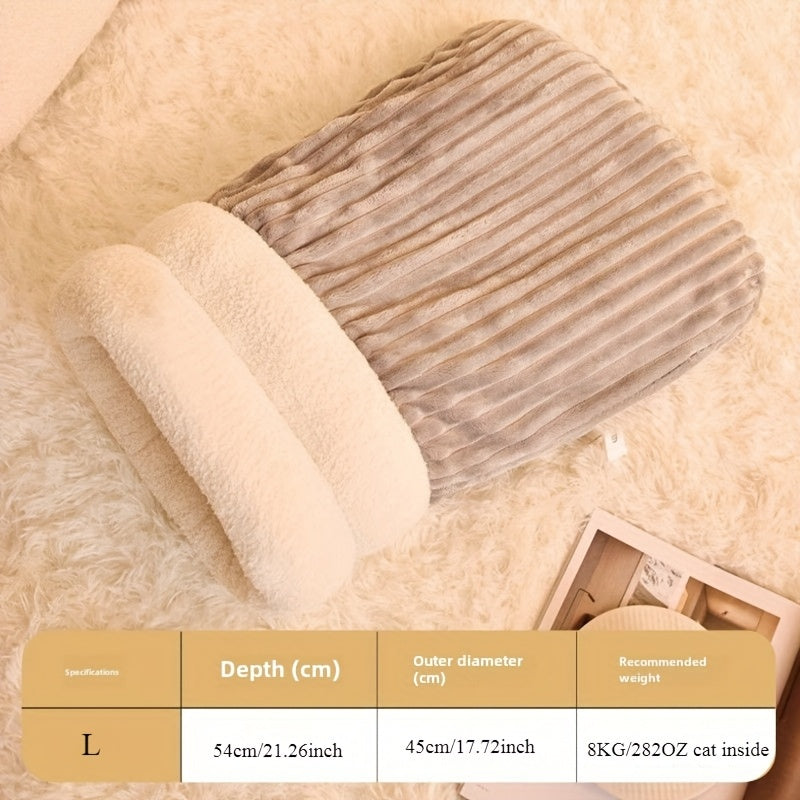 360° Wrap Plush Cat Sleeping Bag Beige Light Brown Winter Cozy Snuggle Bed