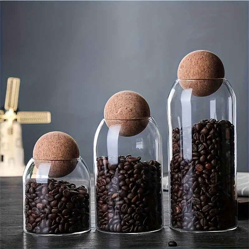 Airtight Kitchen Storage Jar with Natural Cork Lid for Coffee Tea Spices