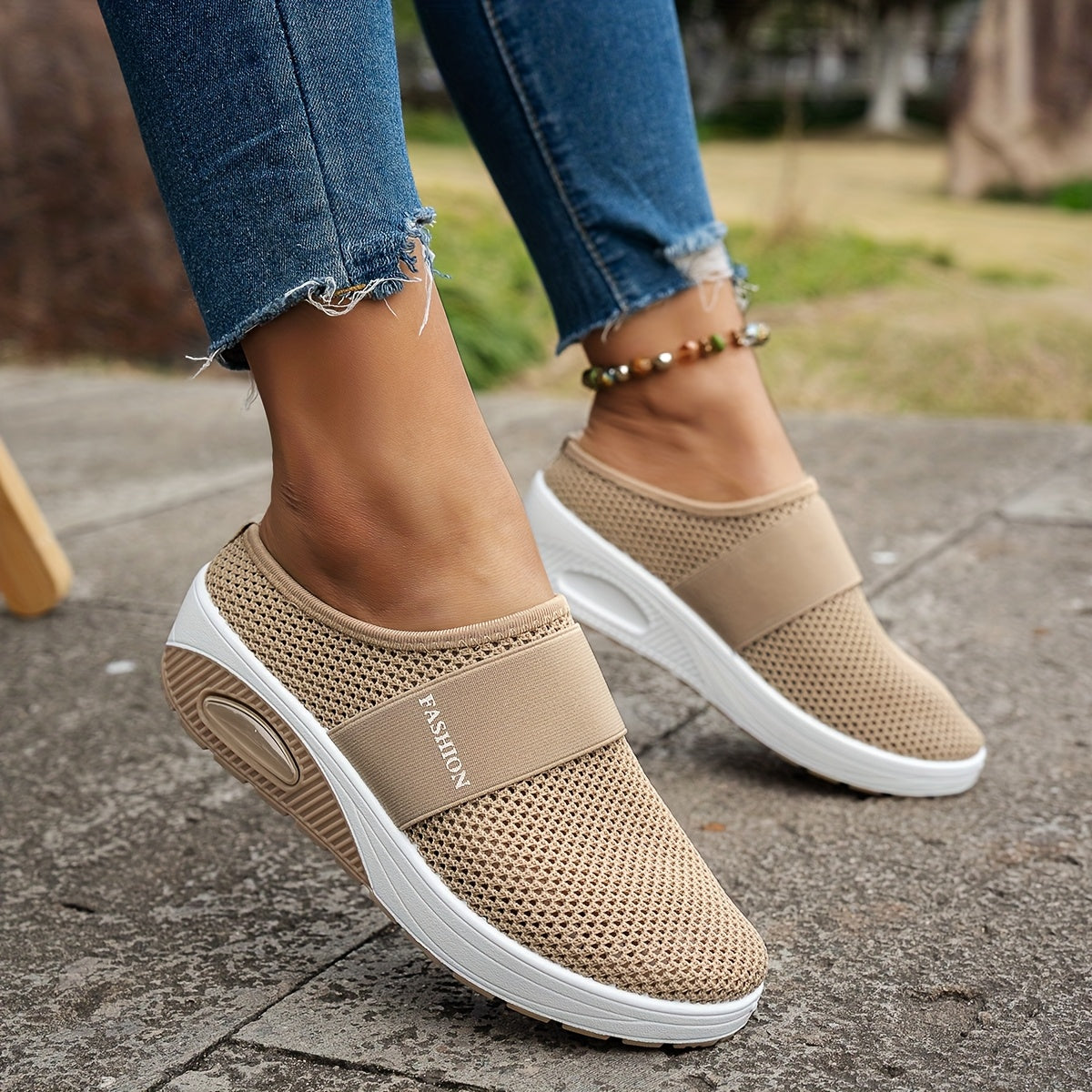 Women’s Breathable Mesh Slip-On Sneakers Low-Top Casual Shoes All-Season Plus Size