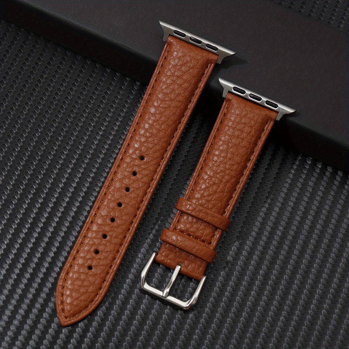 Navy Blue Synthetic Leather Watch Band for Apple Watch with Stainless Steel Clasp Compatible with Series 3-9