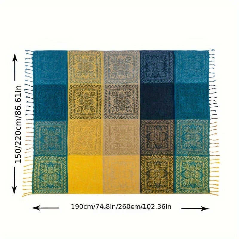 Manta de Jacquard Boho con flecos de chenilla para sofá o cama