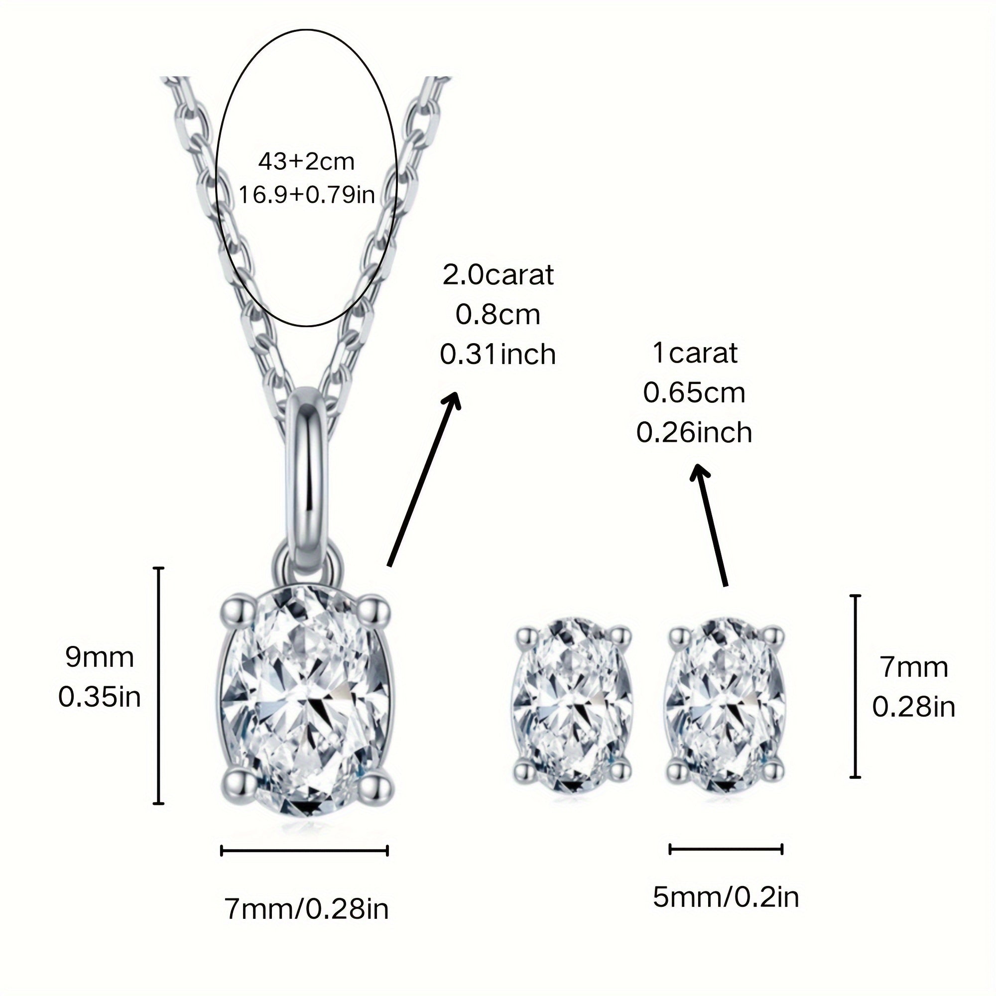 Moissanite Pendant and Earring Set in Sterling Silver 1CT Pendant 0.5CT Earrings Hypoallergenic Jewelry