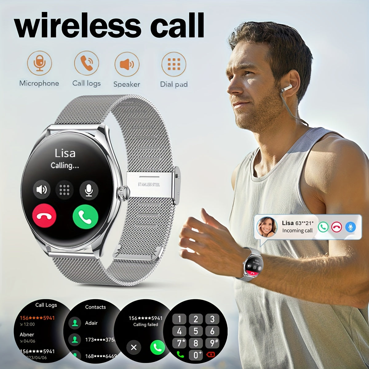 Hailiases Ultra-Inch Smart Watch qo'ng'iroq funksiyasi, zanglamas po'latdan yasalgan fitnes trekeri, 100+ sport rejimlari, pedometr, USB orqali zaryadlanadigan litiy batareyasi, porloq bezak, moslik xususiyatlariga ega.