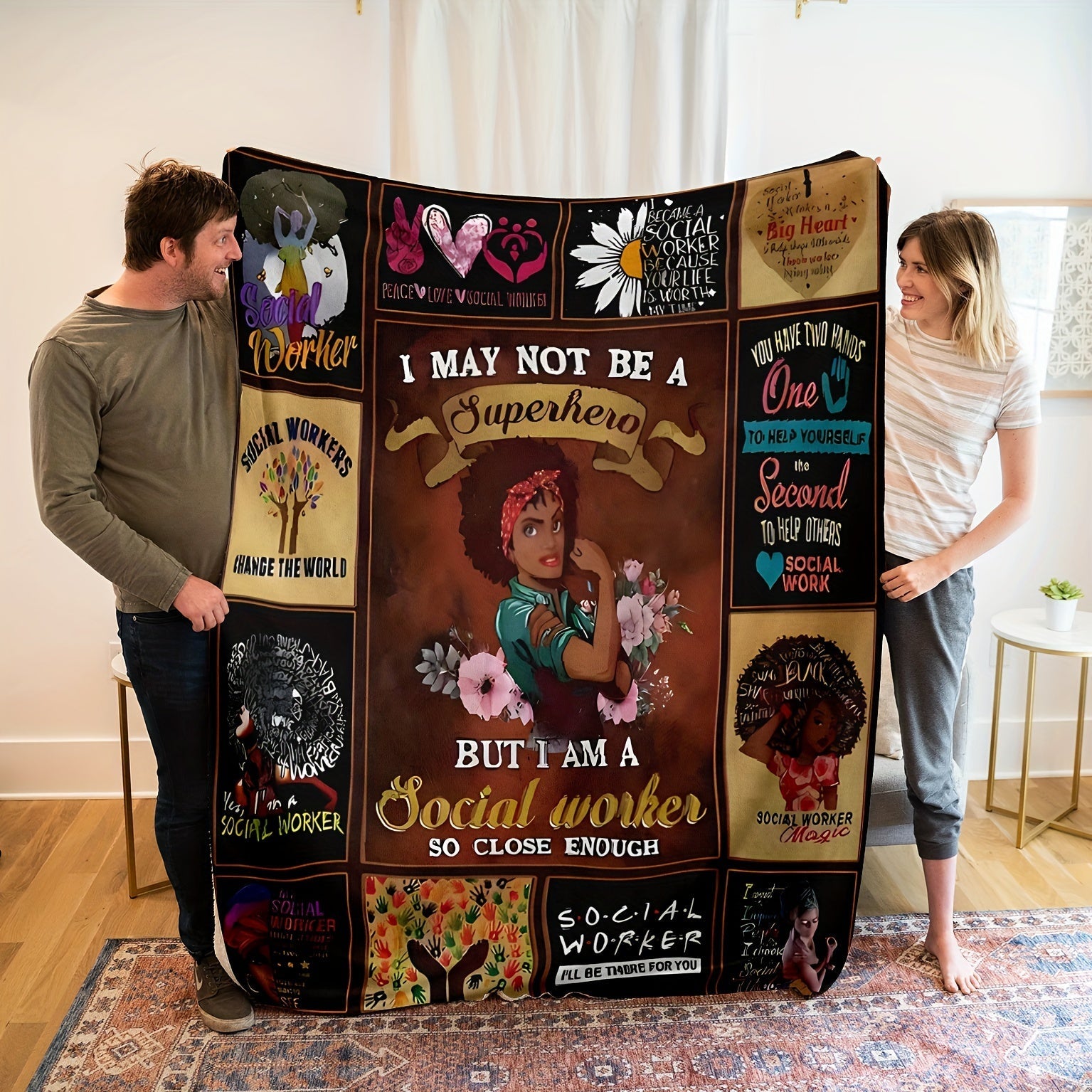 Идеальный подарок для социальных работников - уютное фланелевое одеяло с вдохновляющими цитатами, идеально подходящее для использования на диване, кровати, в офисе или во время кемпинга.