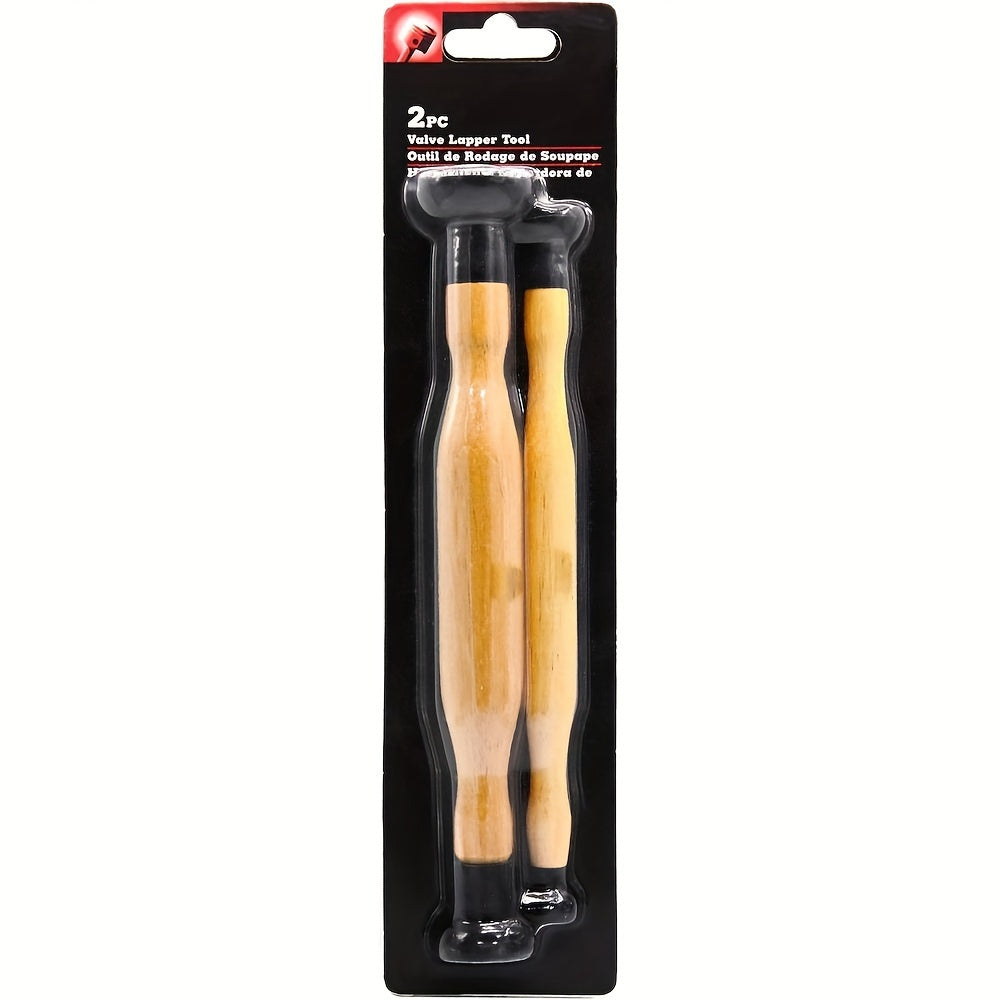 2 Pieces Double-Ended Valve Lapping Tool Set with Hardwood Handles for Cup and Seat Repair