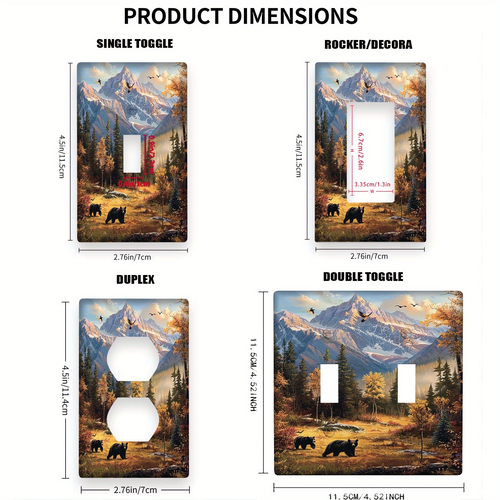 Forest Bears Themed Light Switch Cover and Outlet Cover Heat and Fade Resistant