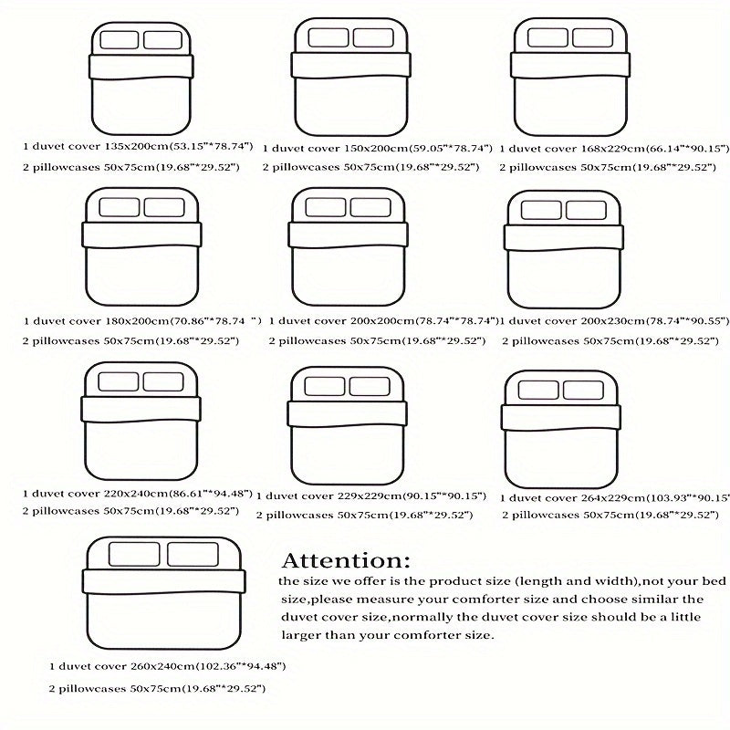 Set of 3 Cotton Duvet Cover and Pillowcase Botanical Print Bedding Soft Skin-Friendly All Seasons