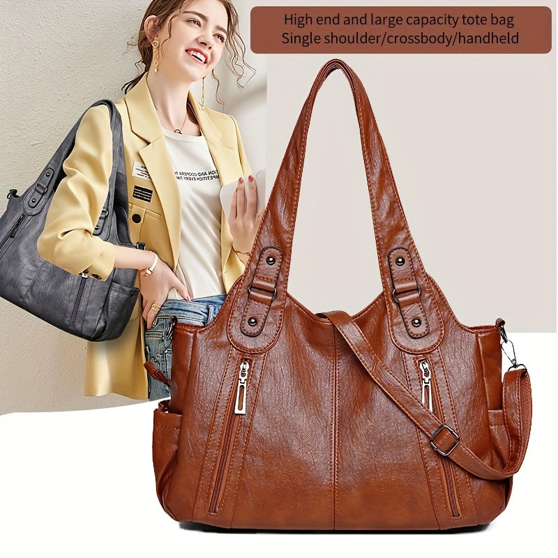 Vintage Style Tote Bag for Women with Adjustable Strap and Zipper Closure Black