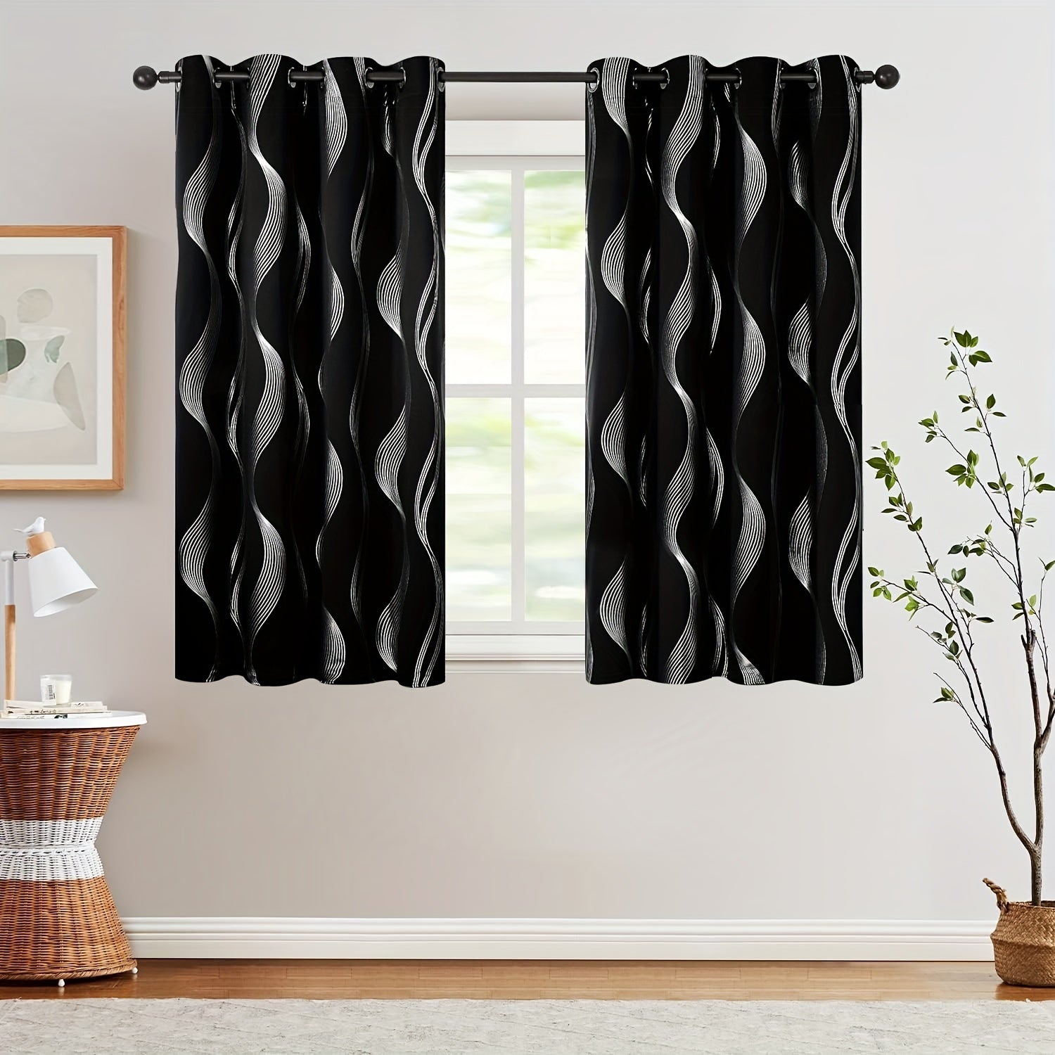 Contemporary Blackout Curtains 2 Pieces Woven Polyester Grommet Top Room Darkening