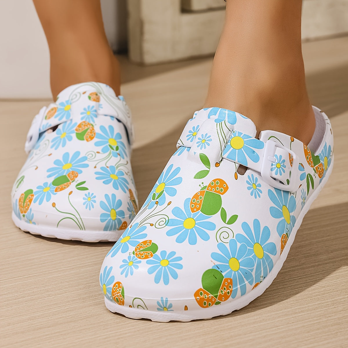 Women's EVA Garden Slippers Wedge Heel Sandals with Flower Print