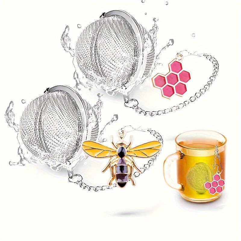 Set of 2 Stainless Steel Tea Strainers with Honeybee and Beehive Designs for Loose Leaf Tea