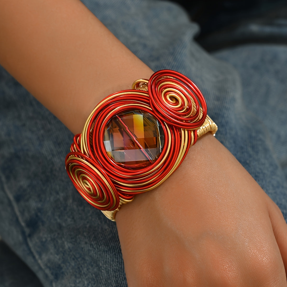 Pulsera de bangle abierta hecha a mano bohemia, artesanía exquisita