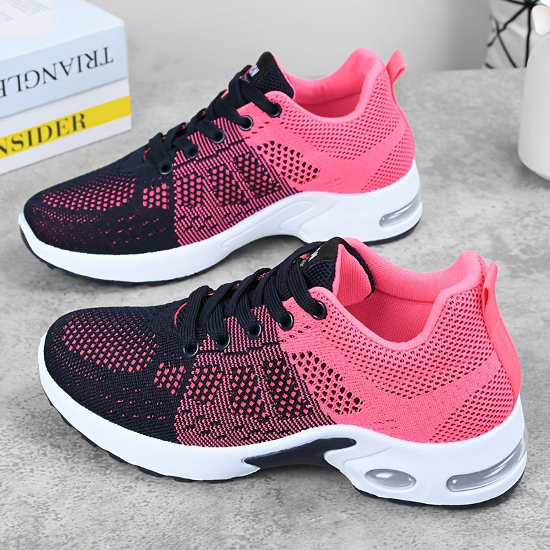 Women's Breathable Color-Blocked Knit Running Shoes for Casual Fitness