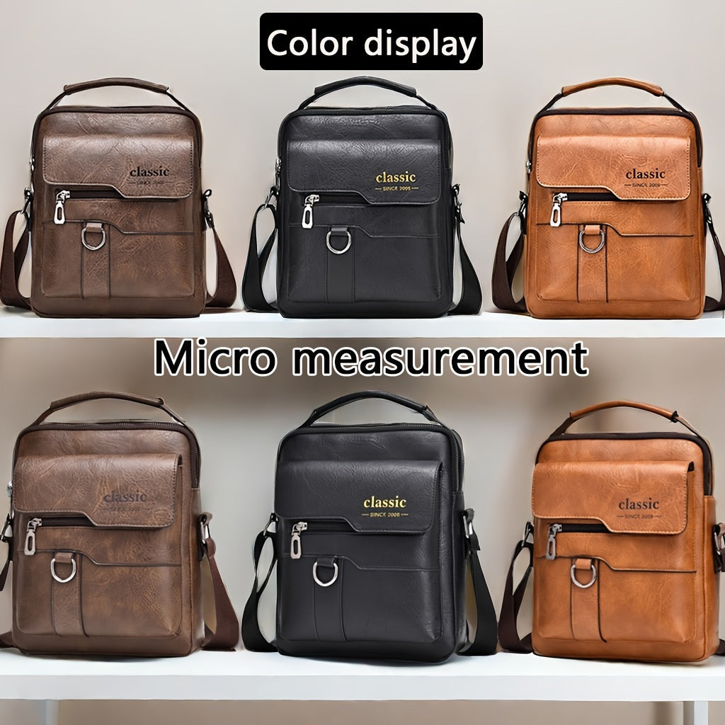 Men's Water-Resistant PU Crossbody Bag with Large Capacity Vintage Vertical Business Casual Style