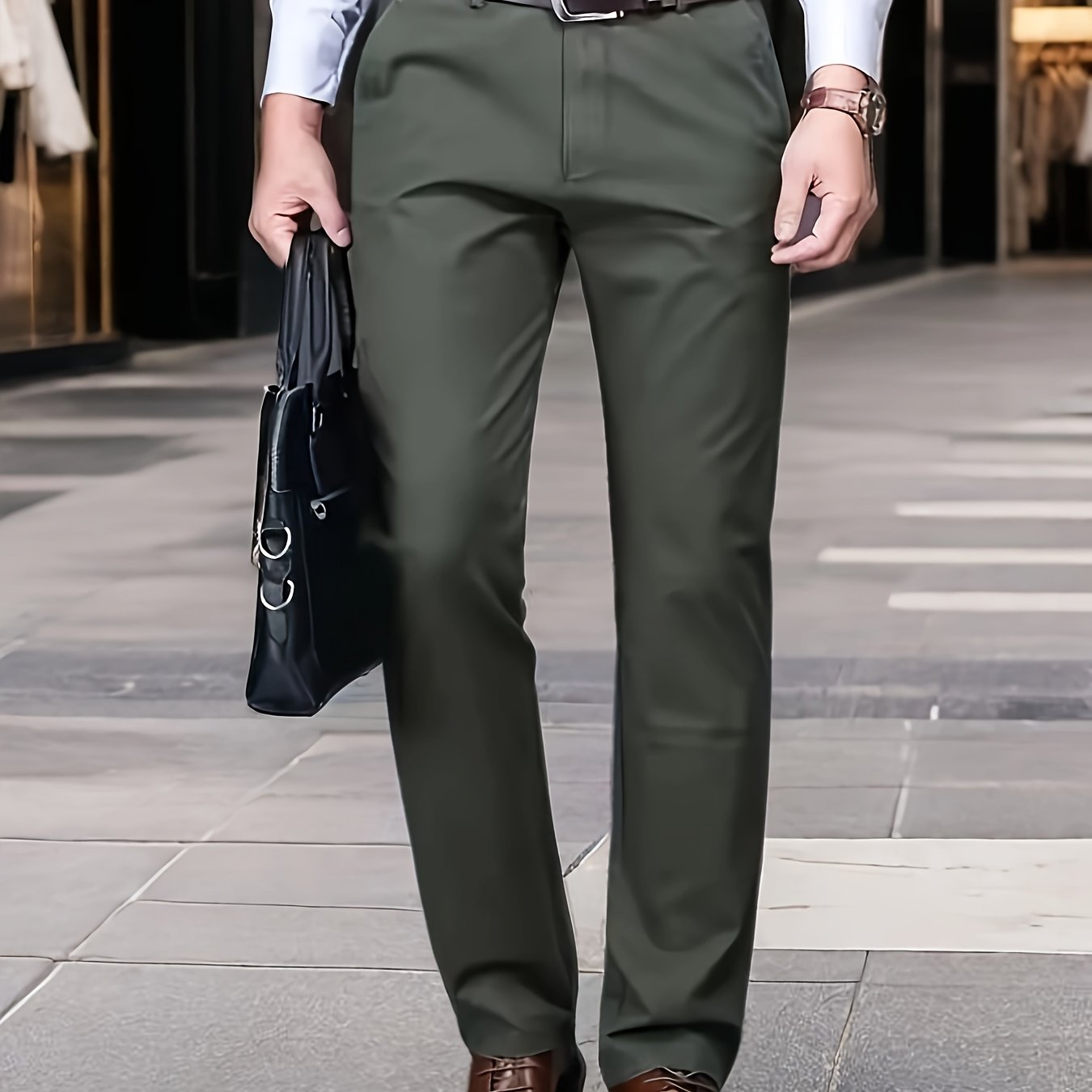 Pantalones de vestir de color sólido para hombres, con tela elástica, para negocios y ocasiones formales