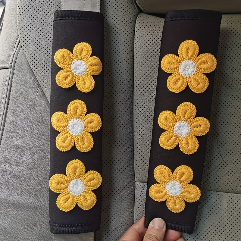Набор чехлов для ремней безопасности женских сидений из льняного волокна с цветочным дизайном для интерьера