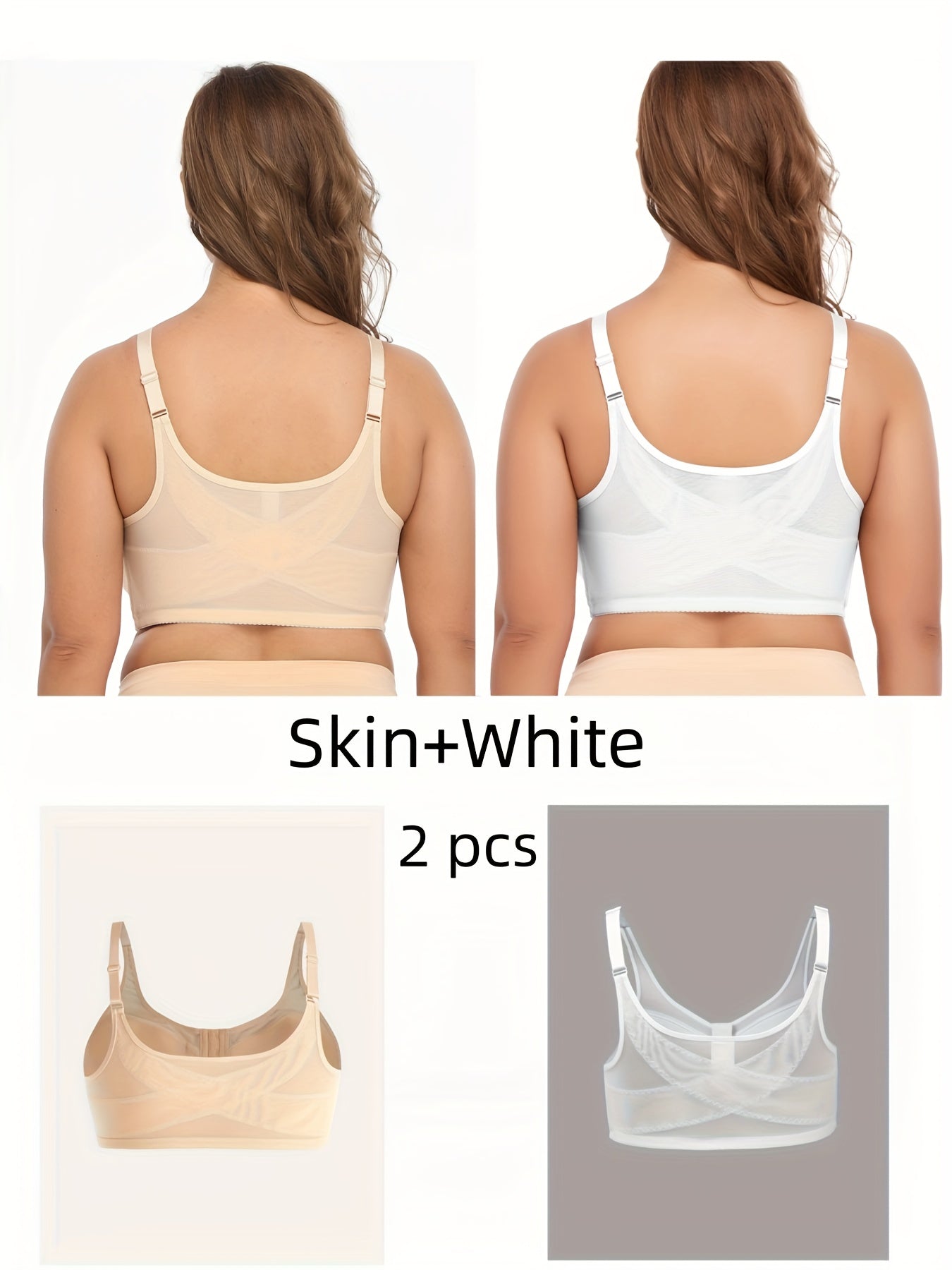 Women Plus Size Solid Color Sports Bras Breathable Comfortable 2 Pack