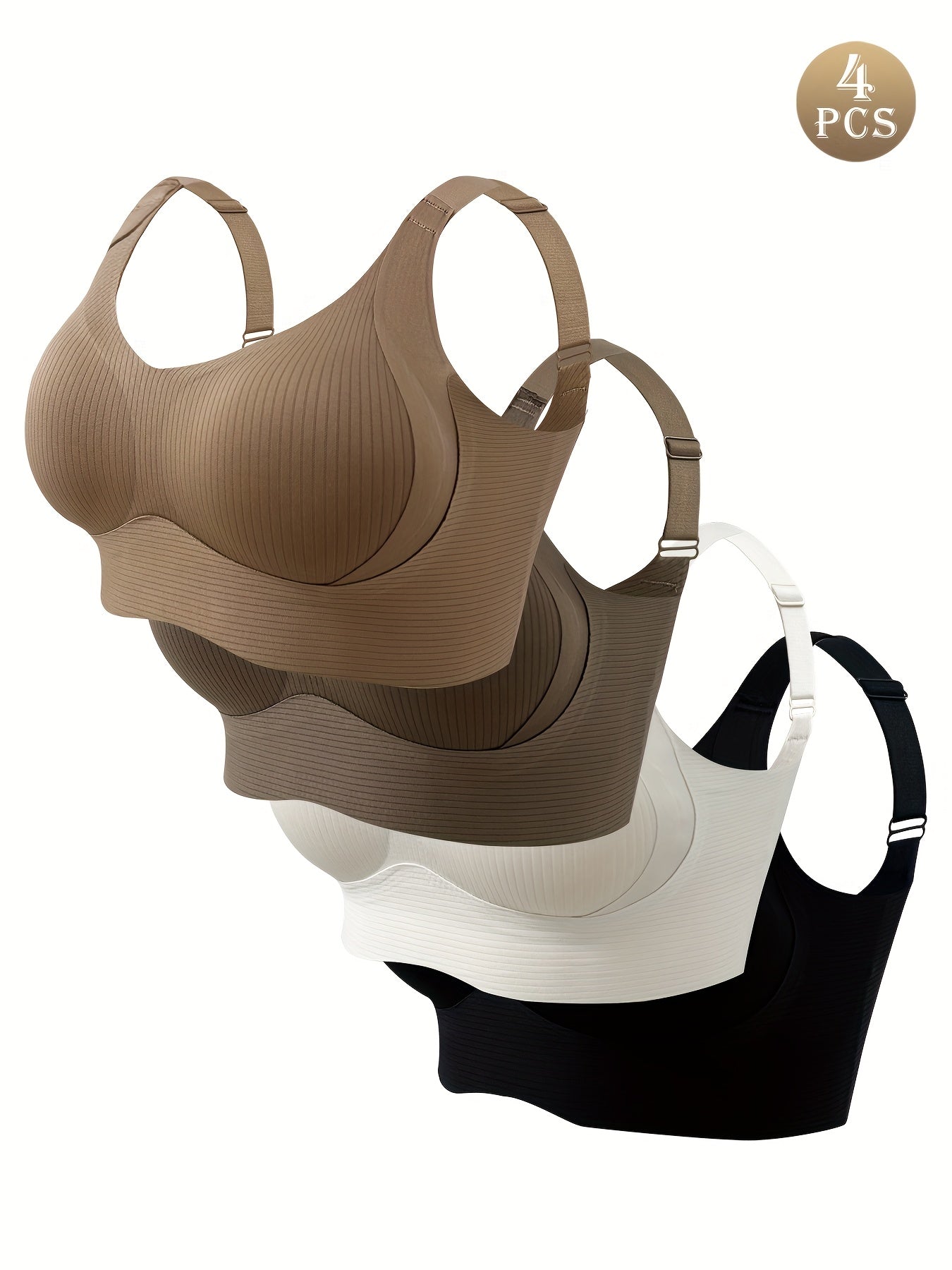 Women's Wire-Free Bras 4-Pack Seamless Soft Support Comfortable Black Beige White