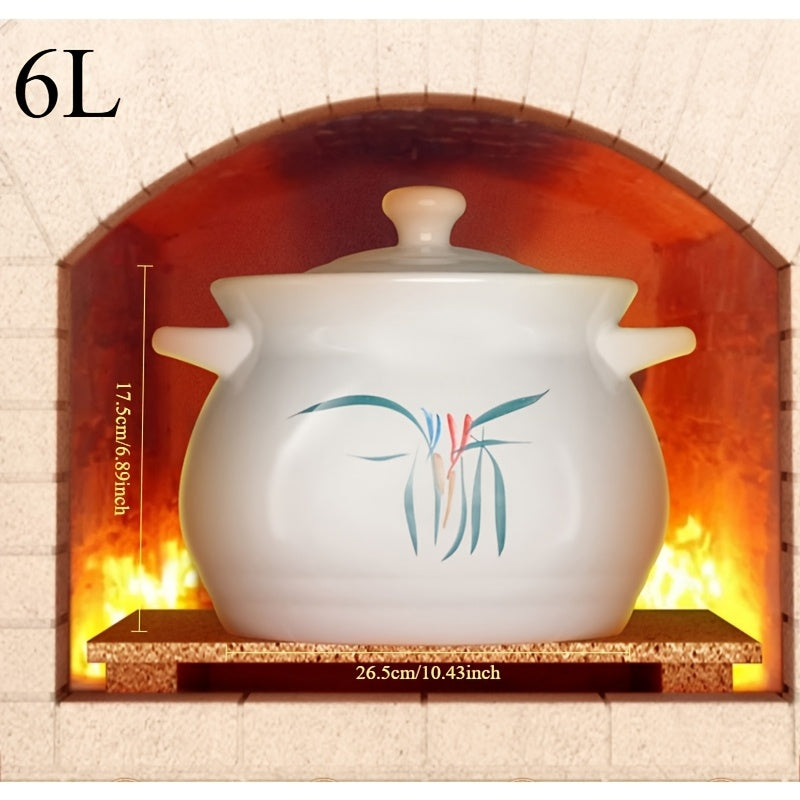 White Hand-Painted Chinese Soup Pot Non-Stick Heat-Resistant Cookware for Soup Rice Slow Cooking