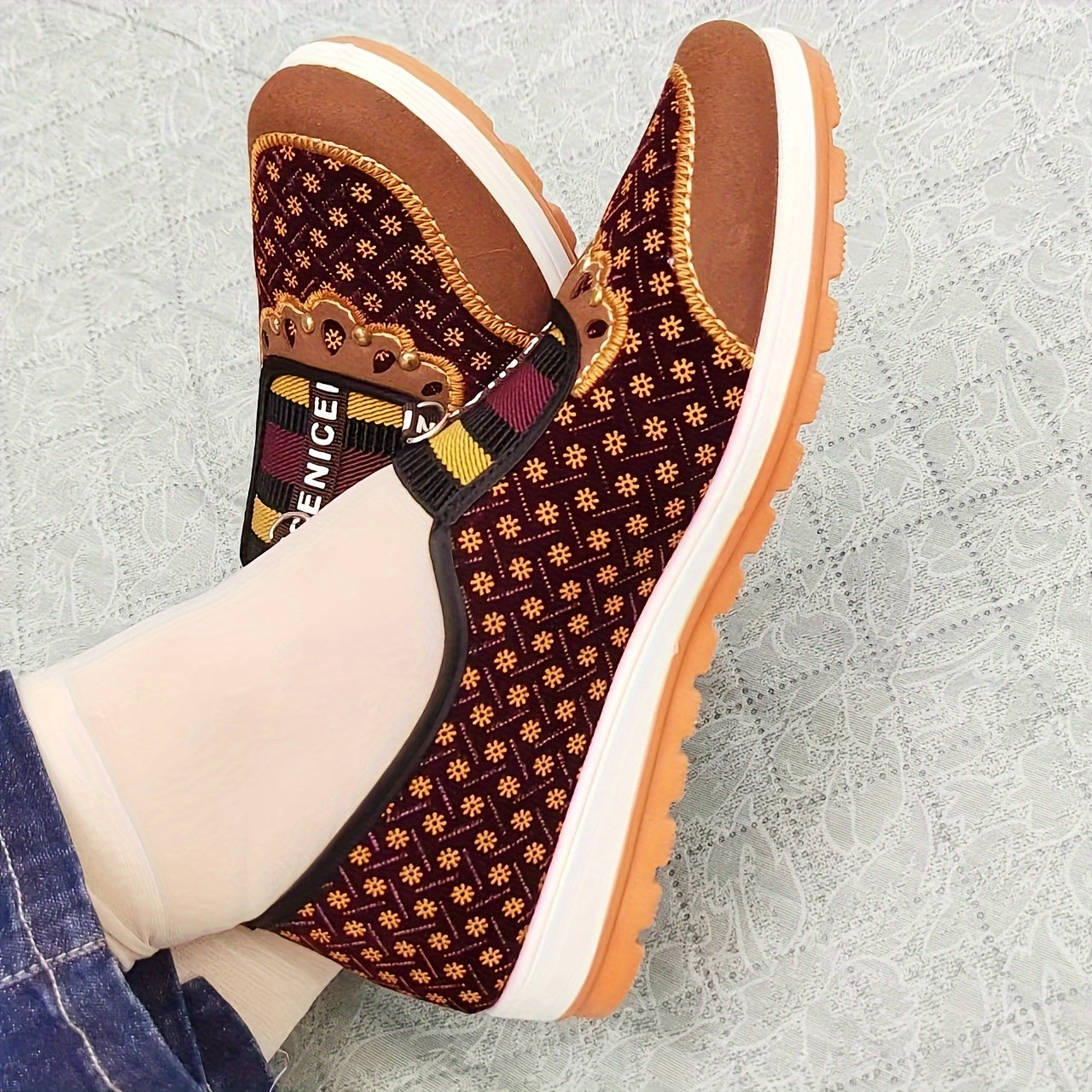 Women's Slip-On Loafers with Rubber Sole Fabric Lining and Mary-Jane Strap for Summer