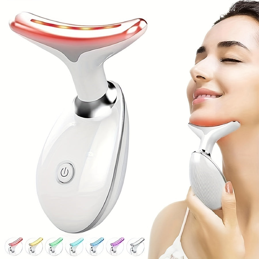 7LED Color Vibration Neck and Face Massager with Rechargeable Lithium Battery