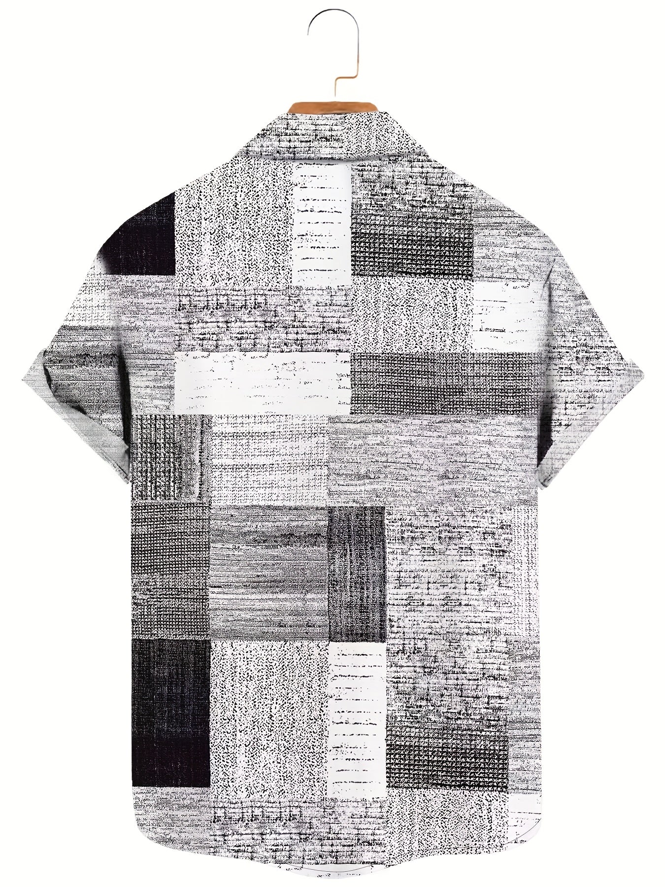 Erkaklar uchun plussiz casual qisqa yengli ko'ylak, tugmachali yopish, geometrik chiziqli naqsh, bahor/kovak uchun tor kesim, bohem uslubida elegant.