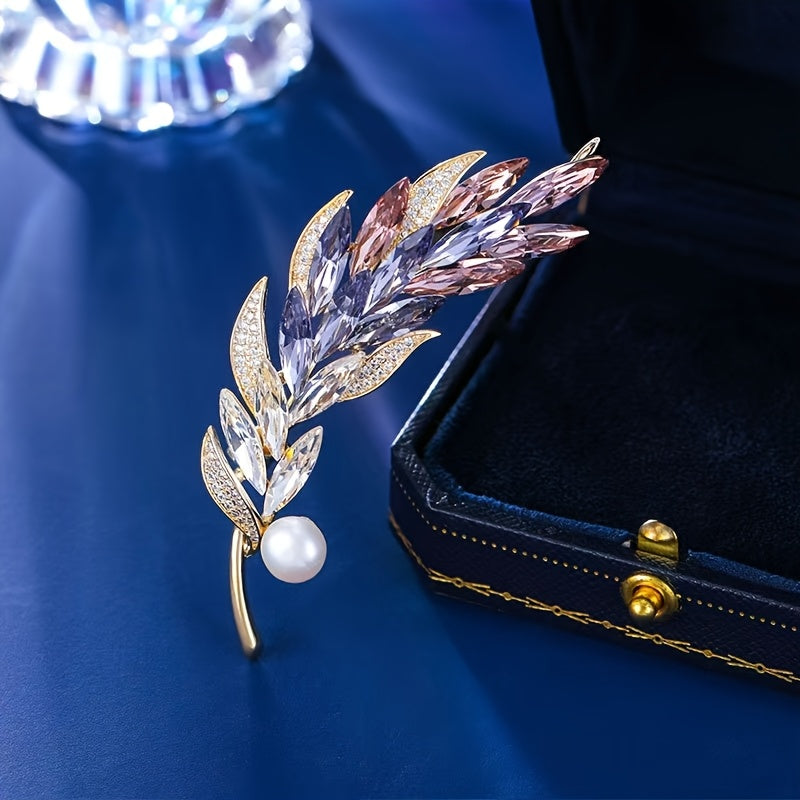 Шикарная брошь в виде колоса пшеницы с потрясающими стразами - уникальная брошь в растительном стиле для женщин