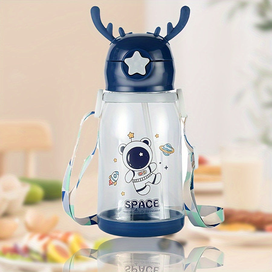 Kids Water Bottle 600ml Antler-Shaped with Straw Sturdy Eco-Friendly for Boys Girls