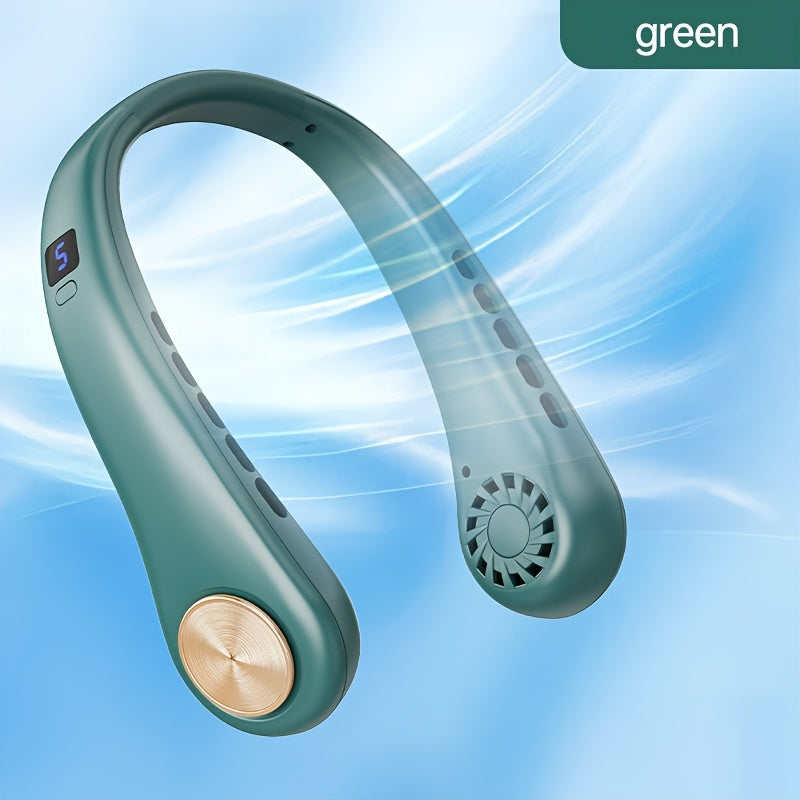 Silliq Oq va Oltin Portativ USB Qayta Zaryadlanuvchi Bo'yin Ventilyatori Raqamli Ko'rsatkich bilan - 5-tezlikda Sozlanadigan, Silikon O'lchamni Kengaytiruvchi, Tashqi Sport, Sayohat, Maktab va Quvvatni Oshirish uchun Mukammal - Portativ Ventilyator